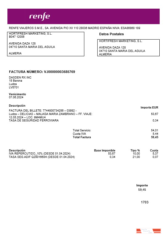 Latvia Renfe business utility bill template in Word and PDF formats